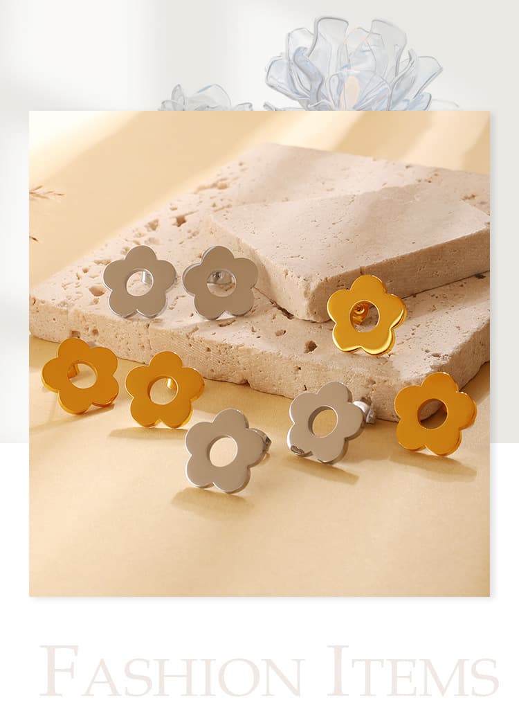 Fresh And Sweet Versatile Smooth Flower Stud Earrings For Women, Stainless Steel, Niche INS Style, Daily Jewelry.