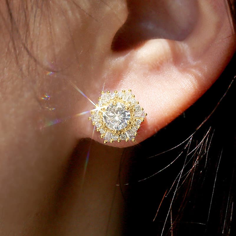 1 Pair Sparkly Hexagon Full Cubic Zirconia Stud Earrings For Women, Luxury Shiny Hypoallergenic Earrings For Daily Wear Wedding Party