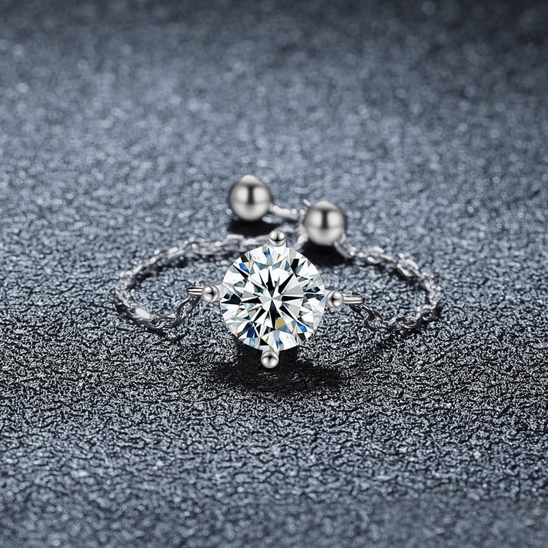 S925 Sterling Silver Mermaid Moissanite Ring For Women, Unique Design, Light Luxury Adjustable Chain Ring, Trending Fashion Jewelry