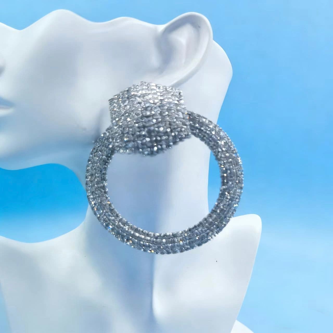 Fully Paved Oversized Sparkle Hoop Earrings For Women