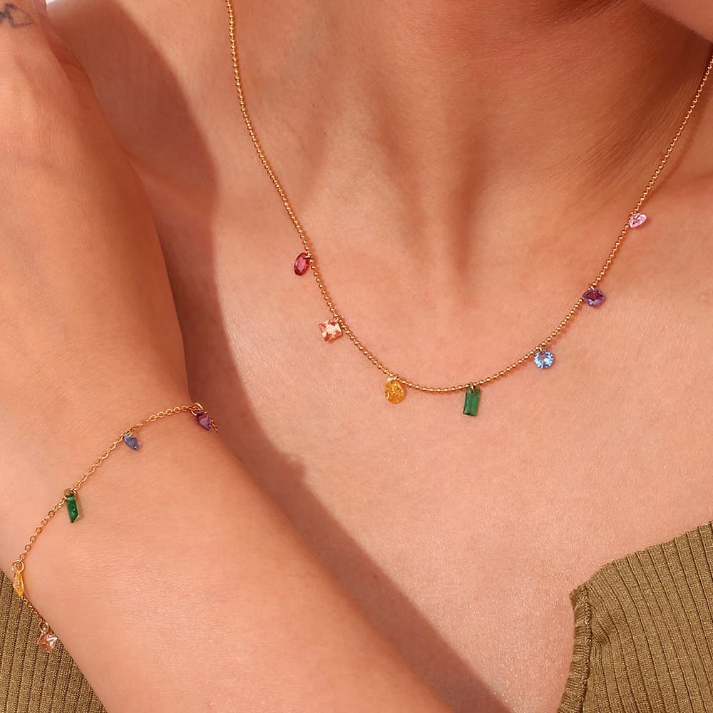 Minimalist Color Zircon Small Titanium Steel Necklace For Women