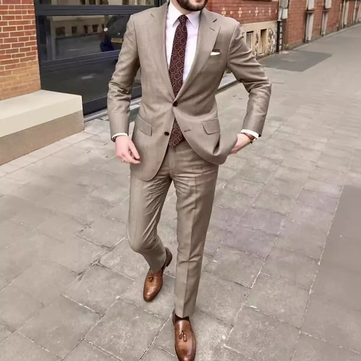 Men's Slim Fit Business Dress Two Button Set