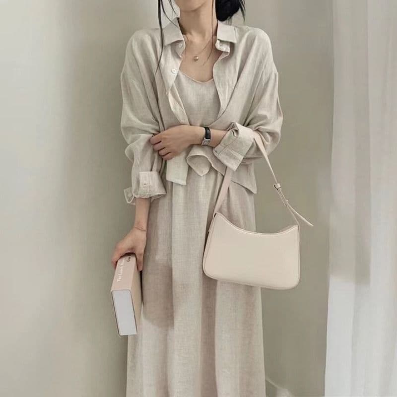 Retro Anti-aging Sling Dress Two-piece Set For Women