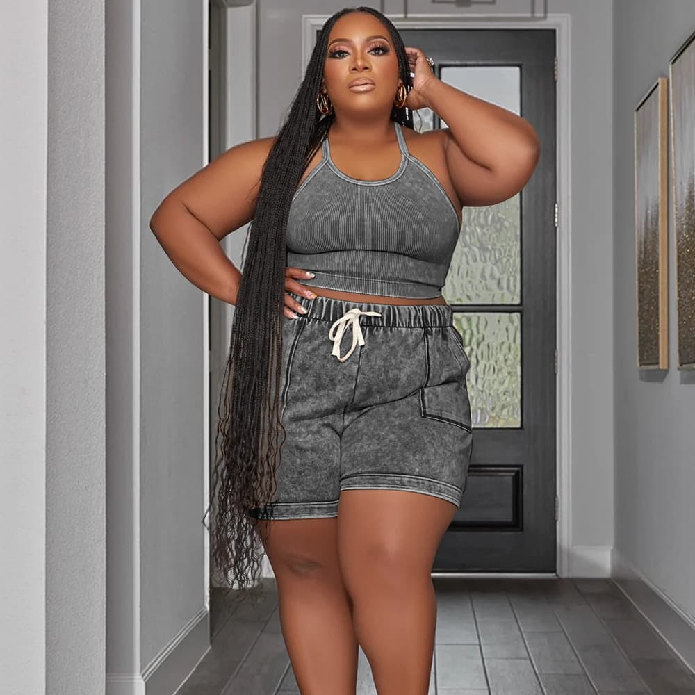 Plus Size Suit Printing Casual Vest Shorts Set
