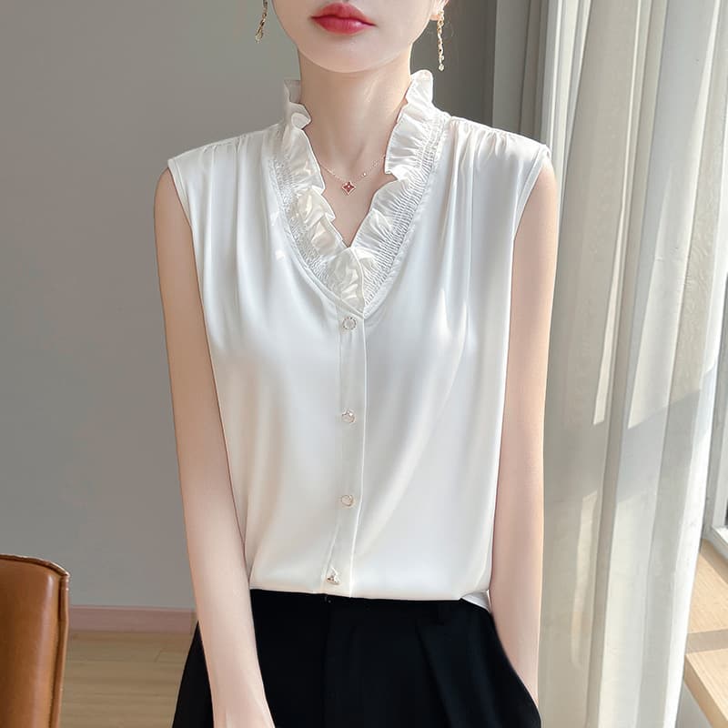 Acetate Camisole Women's V-neck Ruffled
