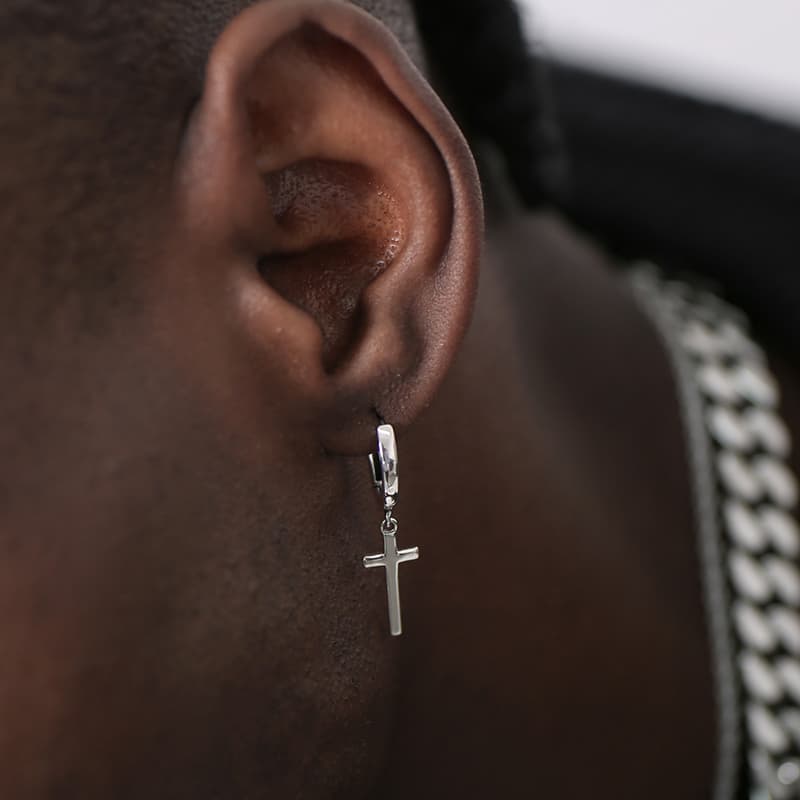 S925 Sterling Silver Ring Cross Stud Earrings