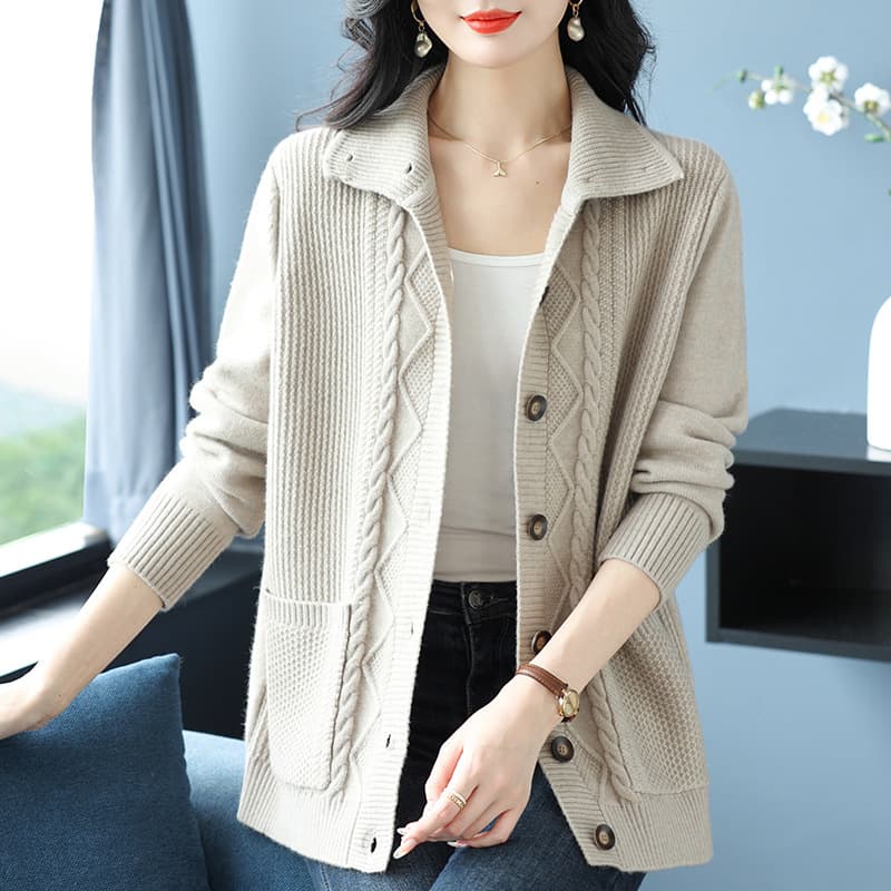 Covering Belly Thin Plus Size High Lapel Knitted Cardigan For Women