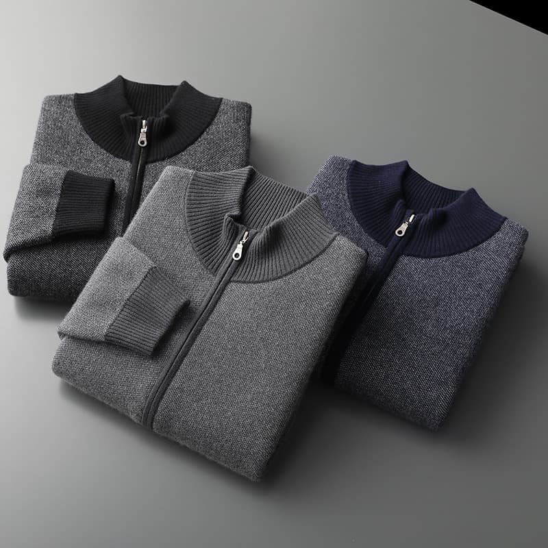 Cashmere Thickened Men's Half Turtleneck Zipper Knitted Cardigan