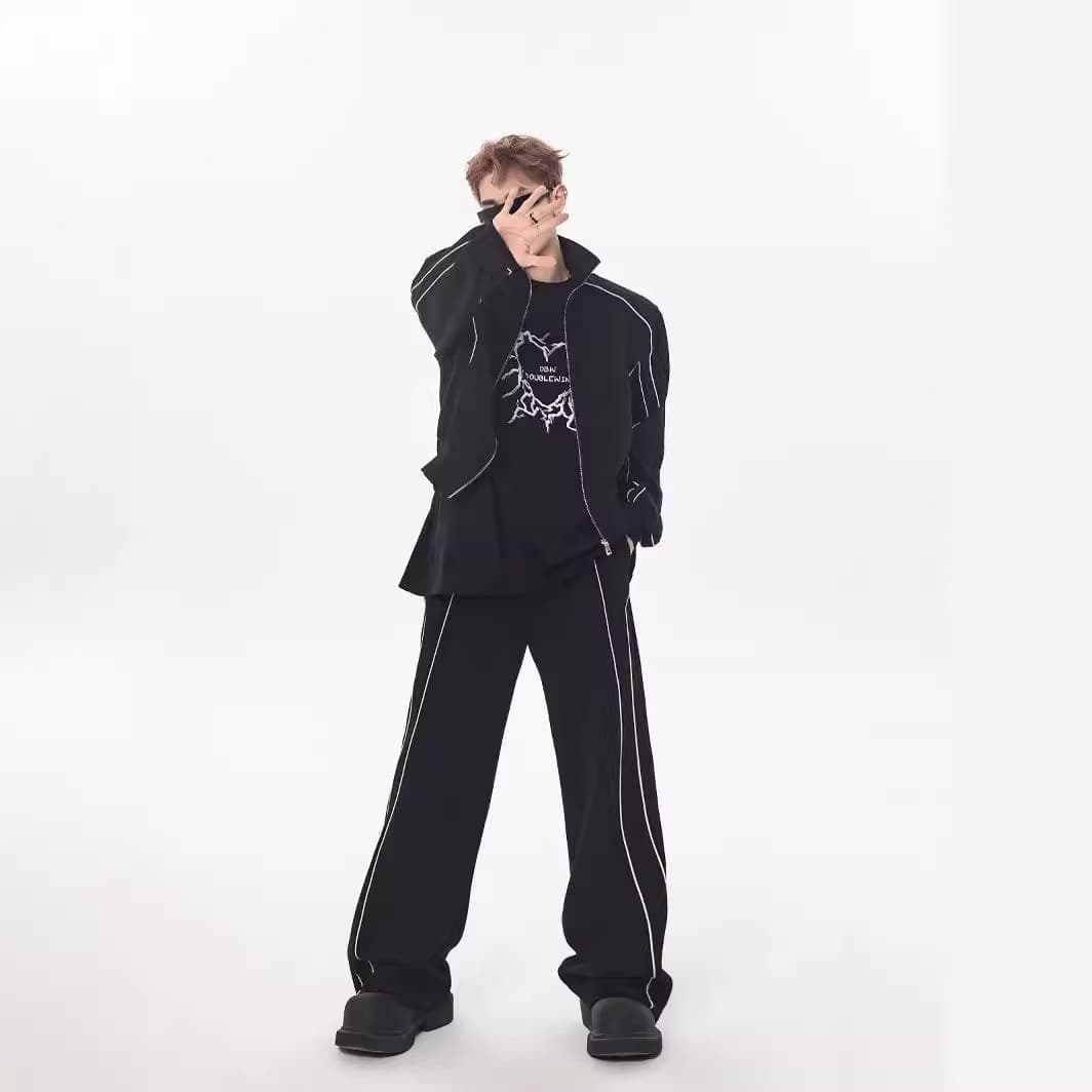 High-end Pu Shuai Casual Suit Loose Design Cardigan Stand Collar Jacket Wide Leg Pants Matching Two-piece Suit