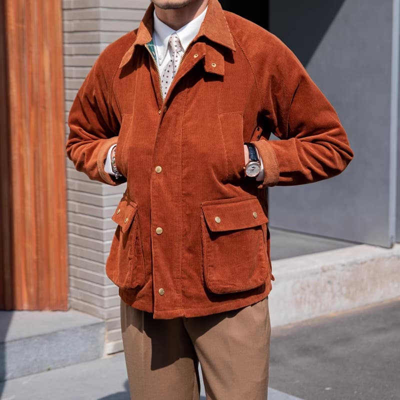 Vintage Corduroy Jacket Multi-bag For Men