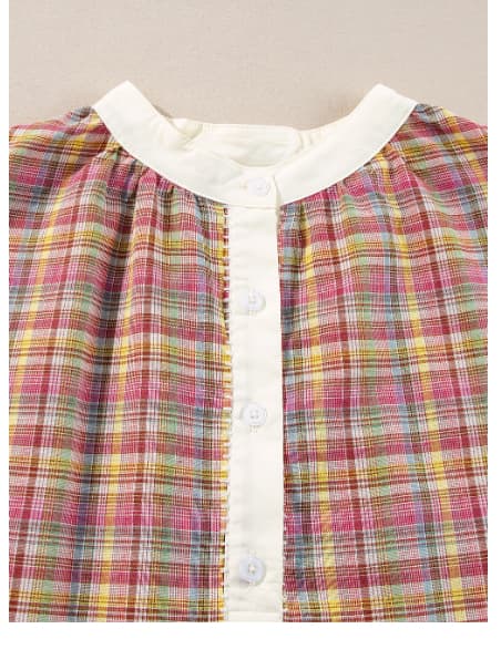 Colorblock Plaid Patchwork Henley Blouse