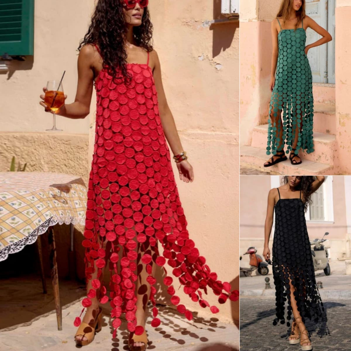 Fashion Hollow-Out Polka Dot Midi Slip Dress - Lightweight Sleeveless Linen-Blend Summer Dress For Women